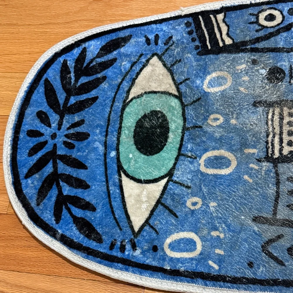 Blue Hamsa Eye Protection Fatima’s Hand Hieroglyphic Hippie Spiritual Rug Mat